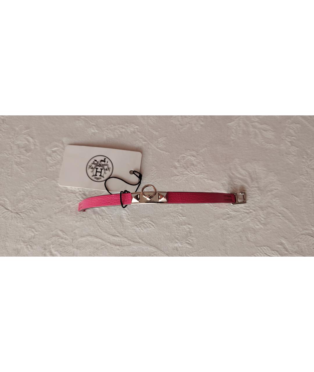 HERMES Розовый кожаный браслет, фото 6