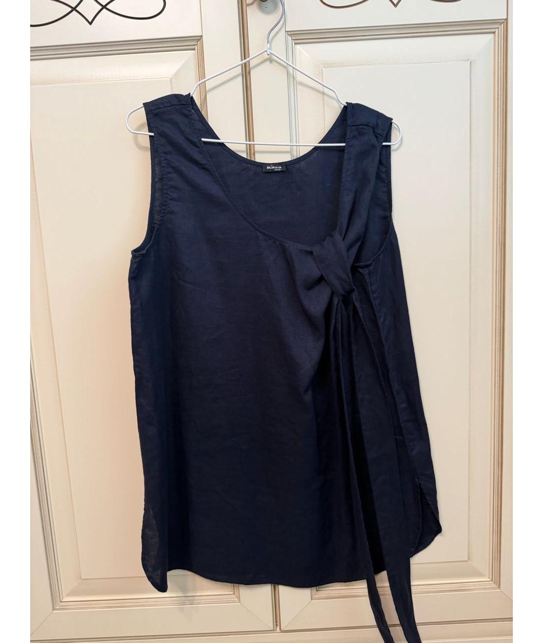 KITON Темно-синяя льняная блузы, фото 6