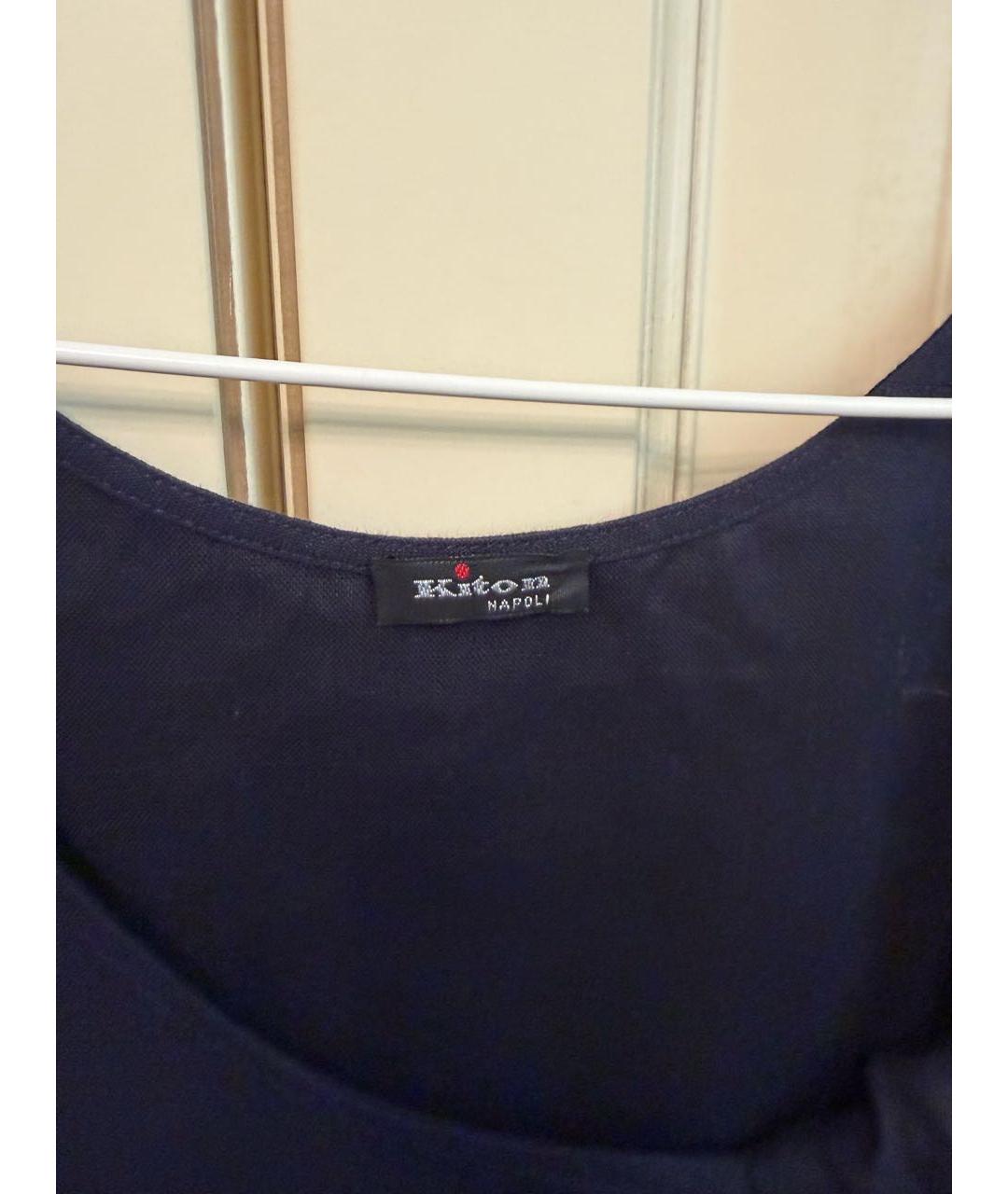 KITON Темно-синяя льняная блузы, фото 2