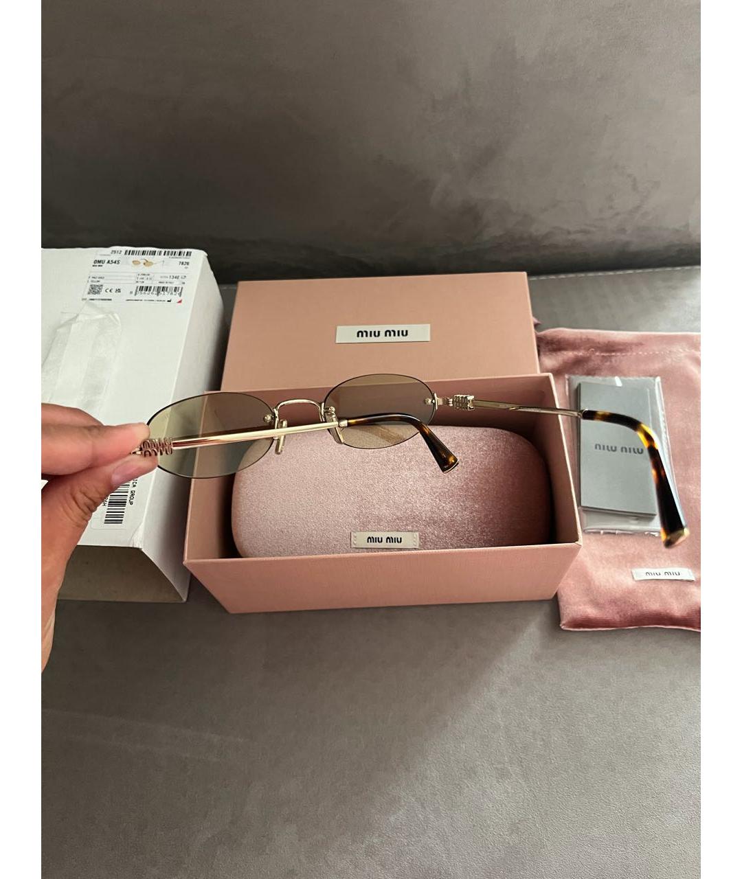 MIU MIU Золотые металлические солнцезащитные очки, фото 4