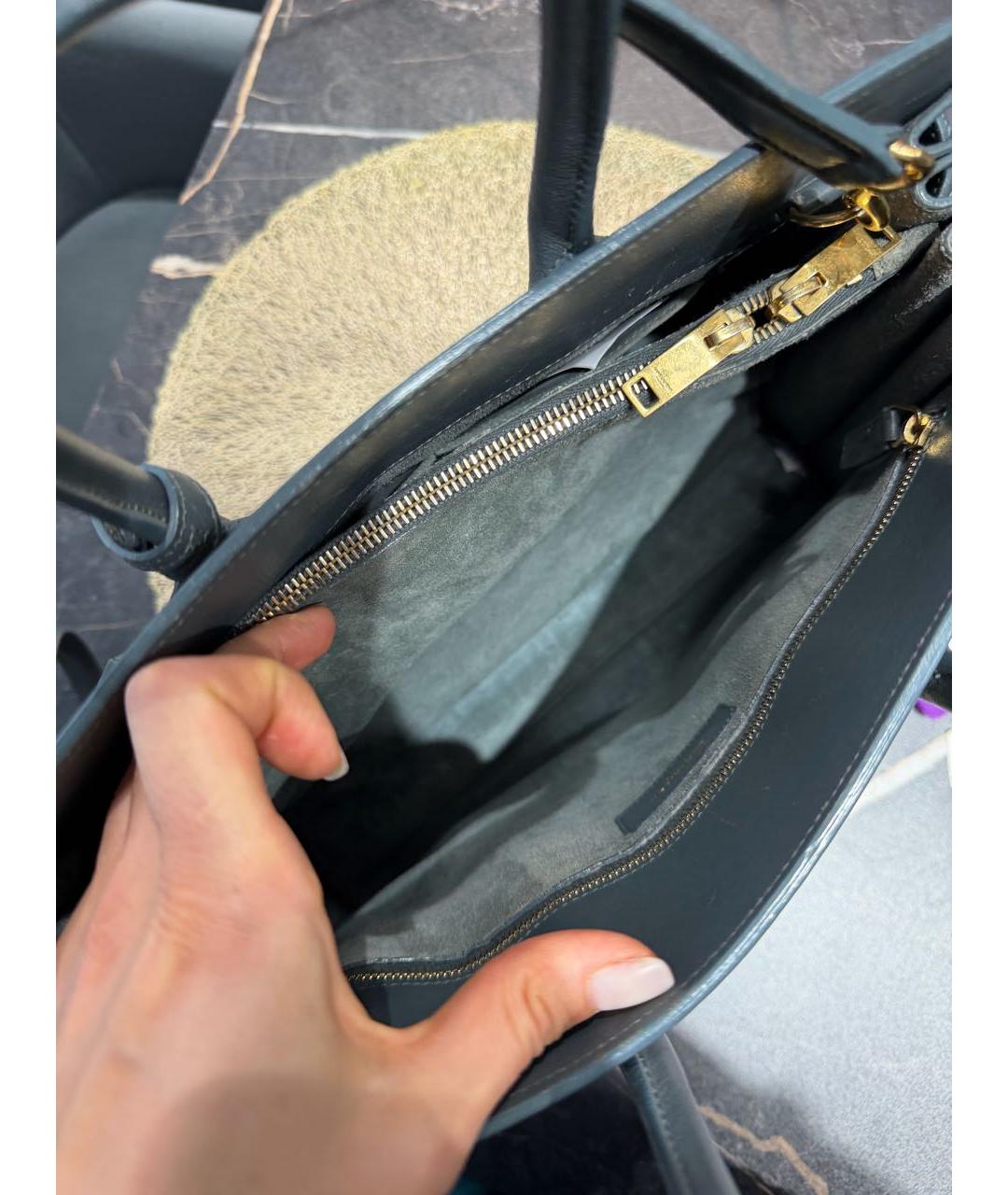 SAINT LAURENT Серая кожаная сумка с короткими ручками, фото 4