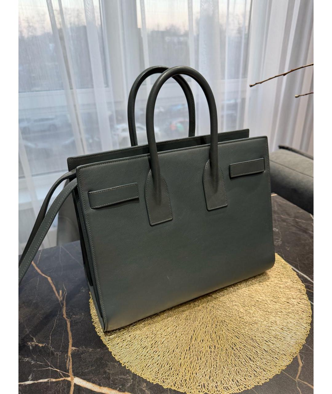 SAINT LAURENT Серая кожаная сумка с короткими ручками, фото 3