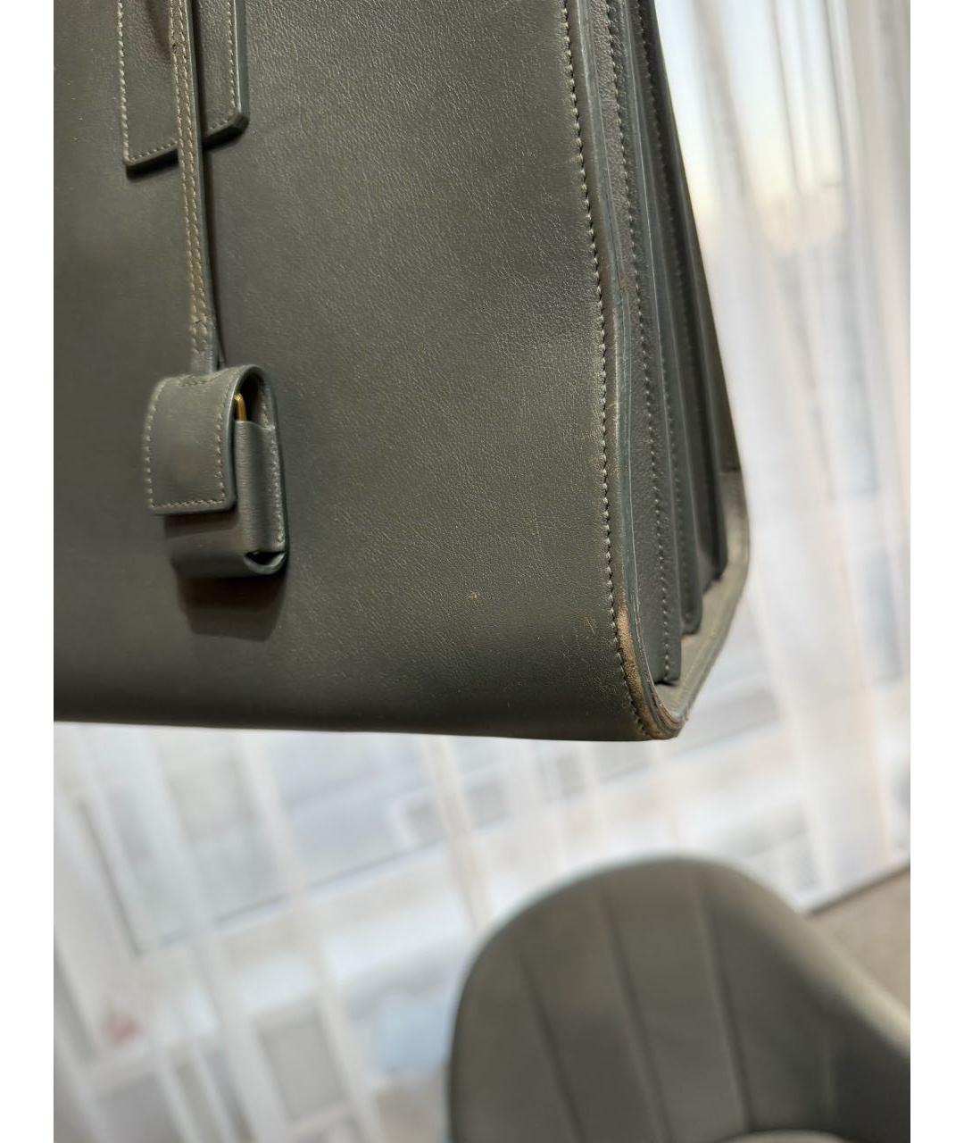 SAINT LAURENT Серая кожаная сумка с короткими ручками, фото 8