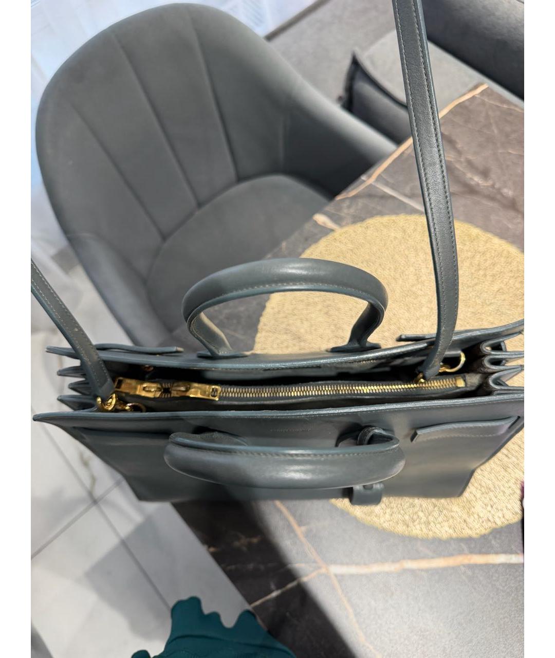 SAINT LAURENT Серая кожаная сумка с короткими ручками, фото 5