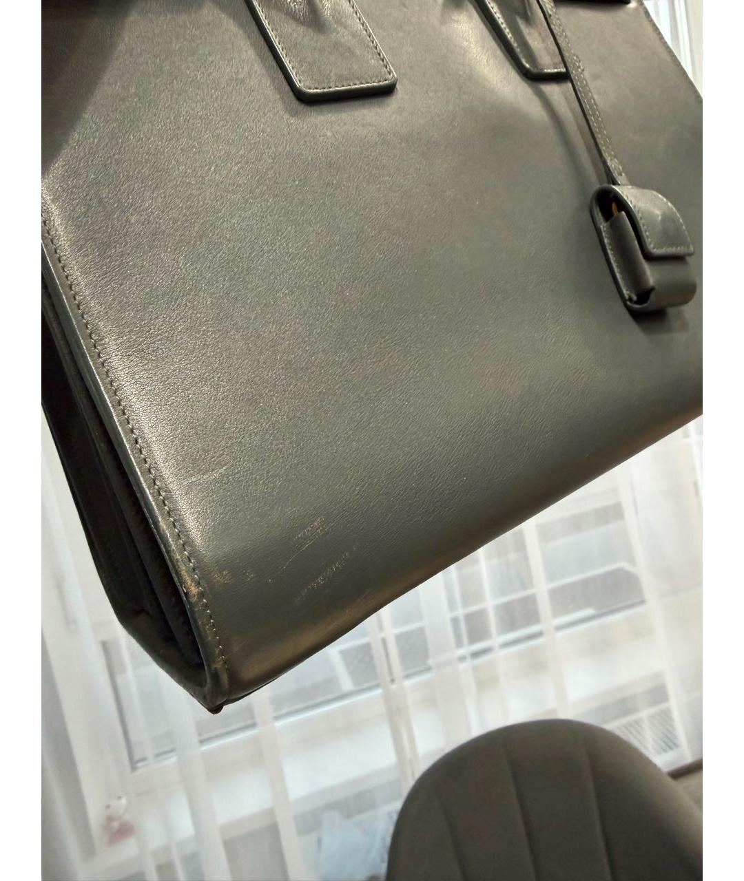 SAINT LAURENT Серая кожаная сумка с короткими ручками, фото 6