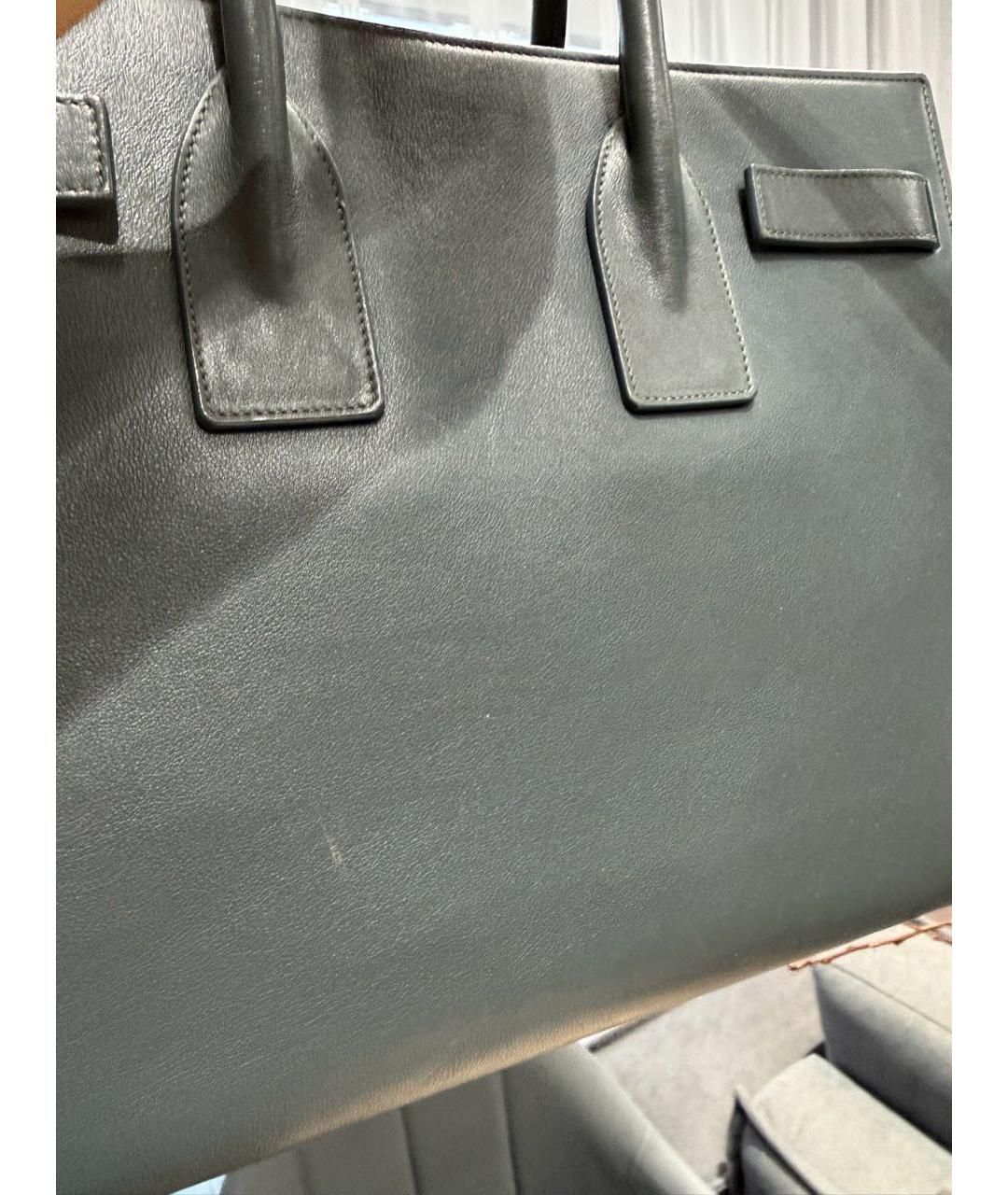SAINT LAURENT Серая кожаная сумка с короткими ручками, фото 7