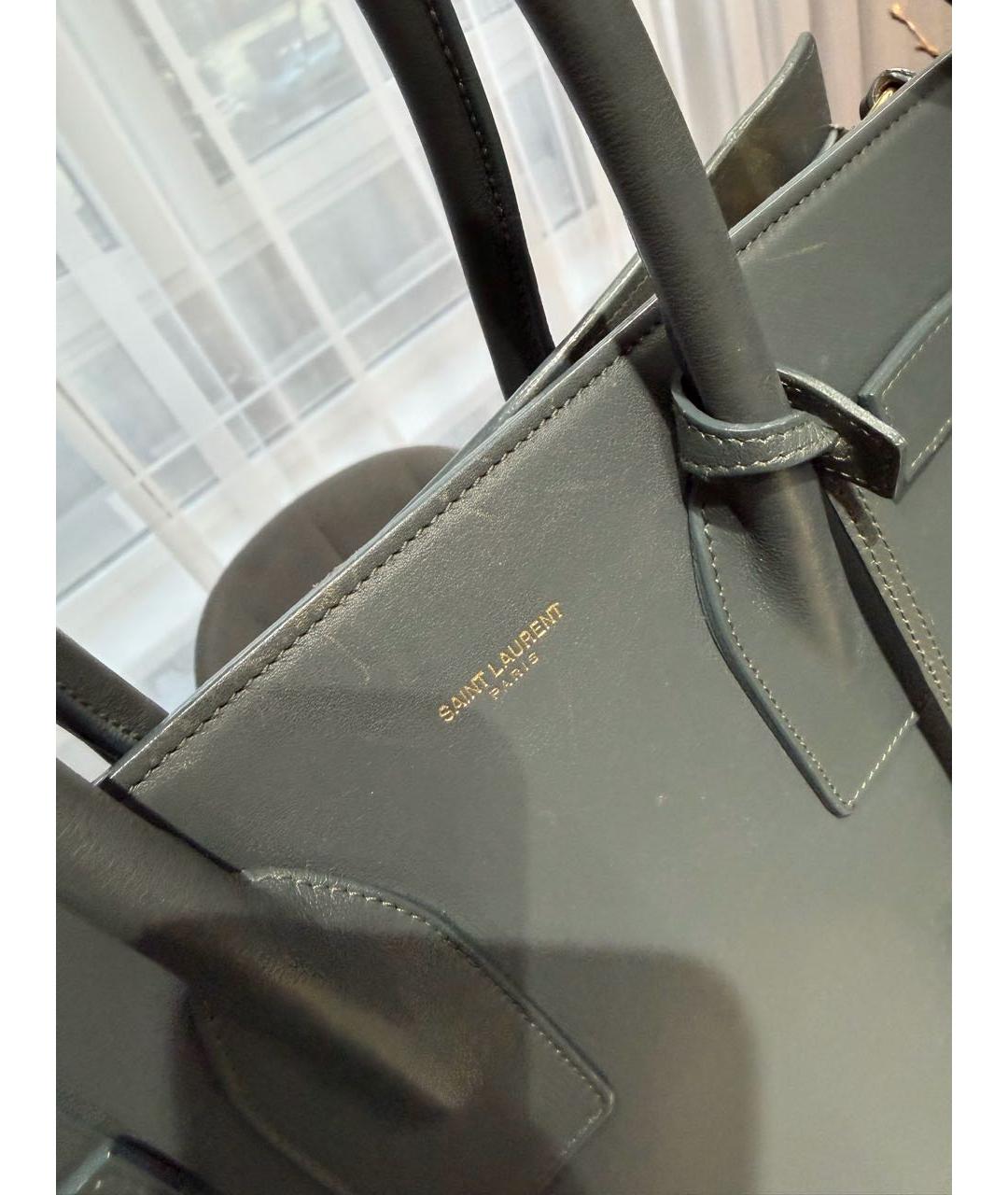 SAINT LAURENT Серая кожаная сумка с короткими ручками, фото 9