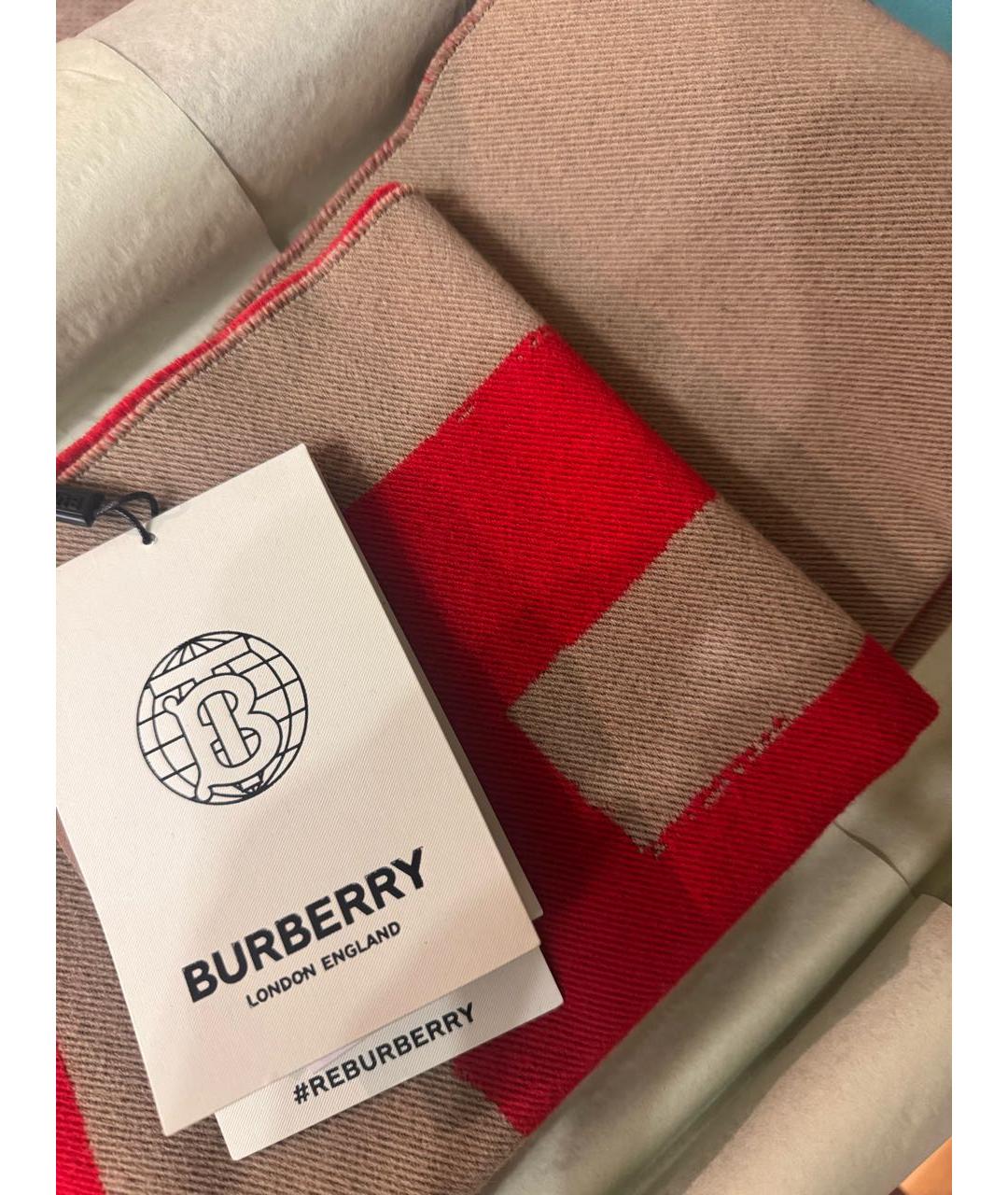 BURBERRY Бежевый шерстяной шарф, фото 2