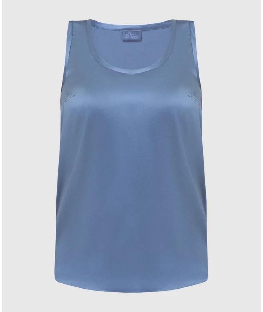 BRUNELLO CUCINELLI Синяя шелковая майка, фото 8