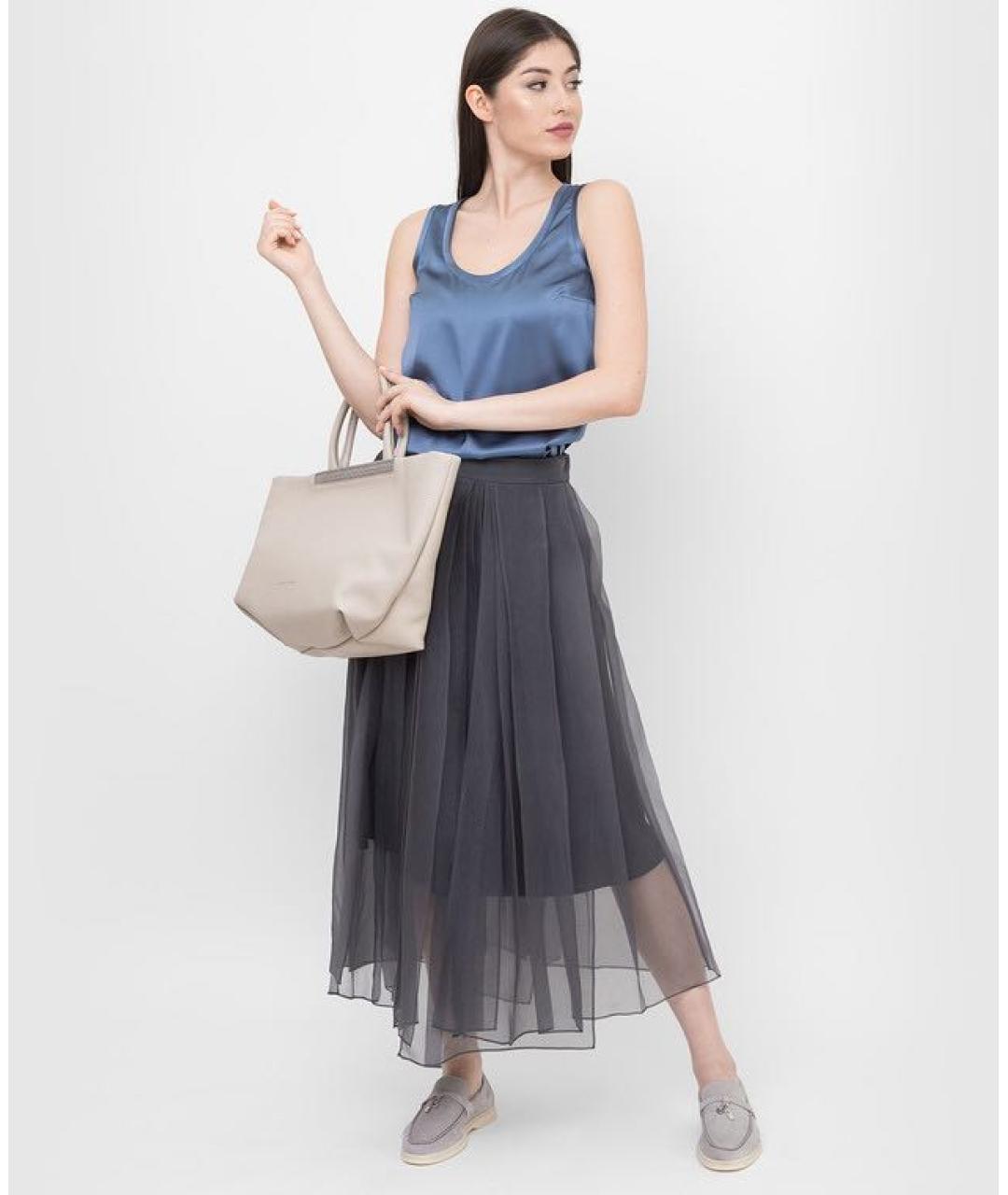 BRUNELLO CUCINELLI Синяя шелковая майка, фото 4