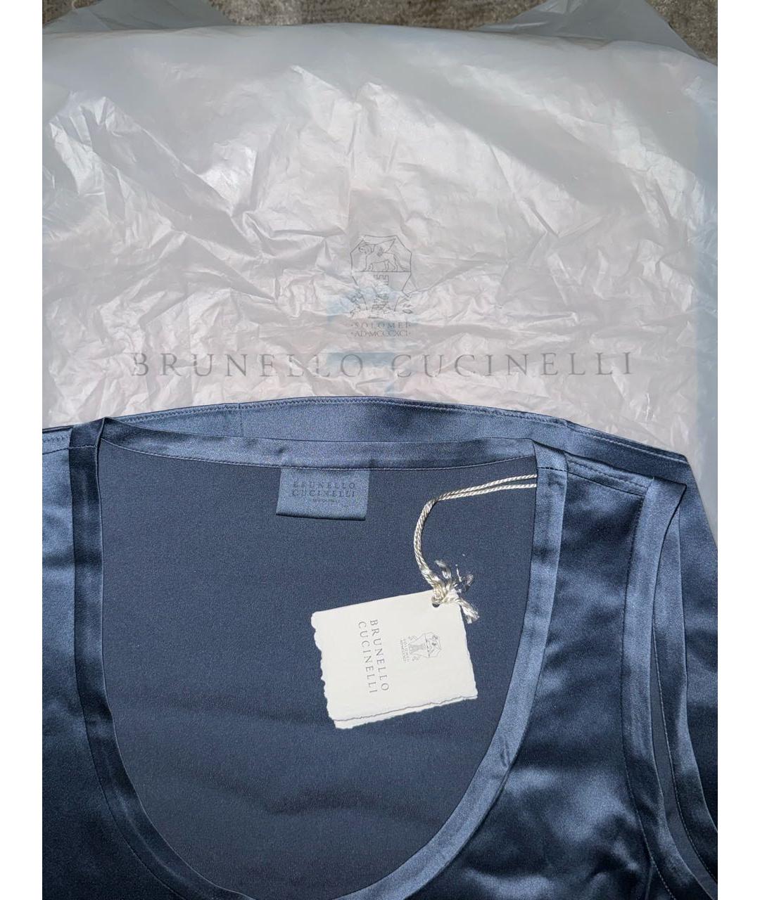 BRUNELLO CUCINELLI Синяя шелковая майка, фото 6