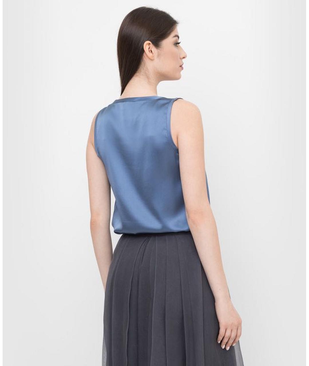 BRUNELLO CUCINELLI Синяя шелковая майка, фото 3