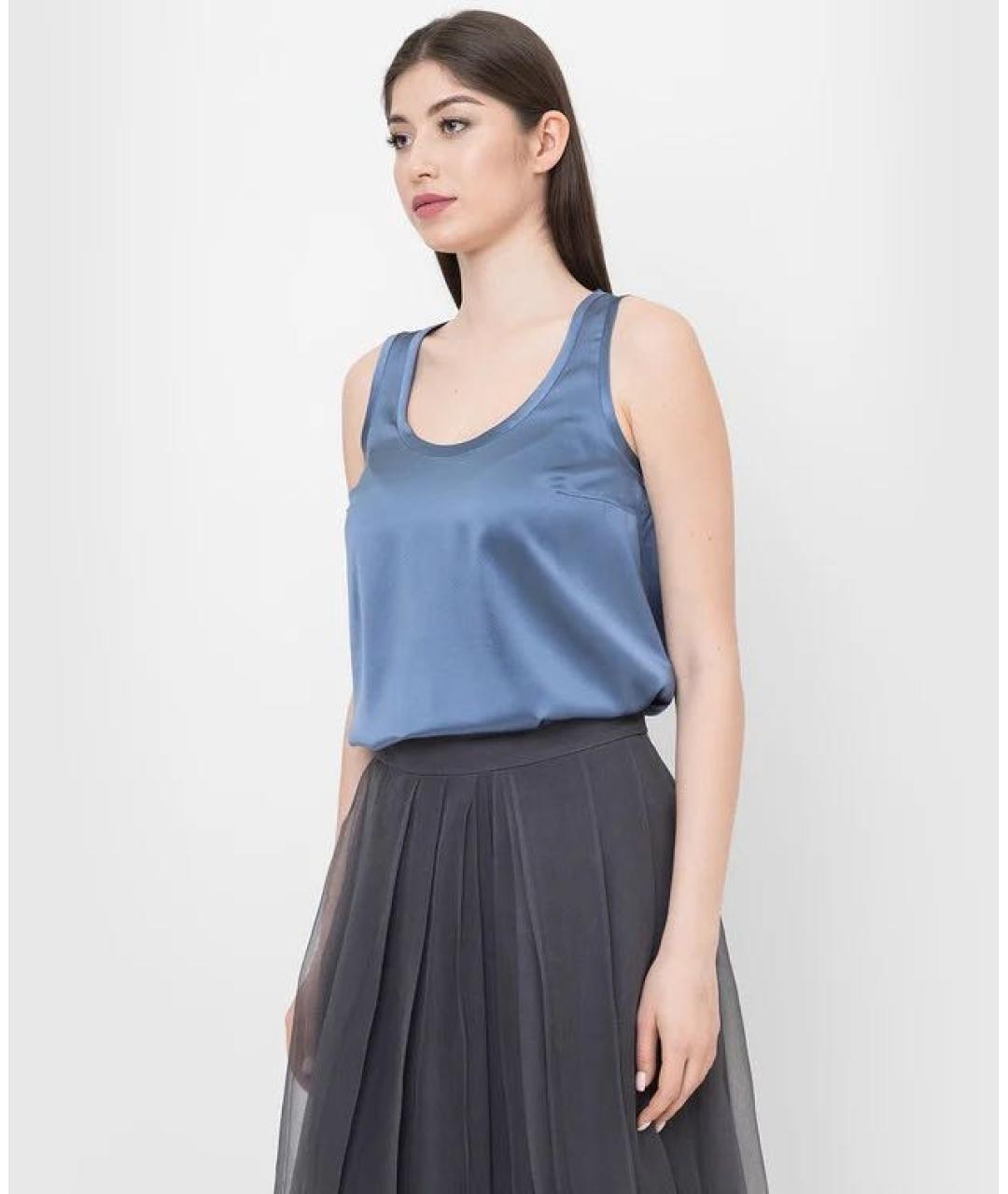 BRUNELLO CUCINELLI Синяя шелковая майка, фото 2