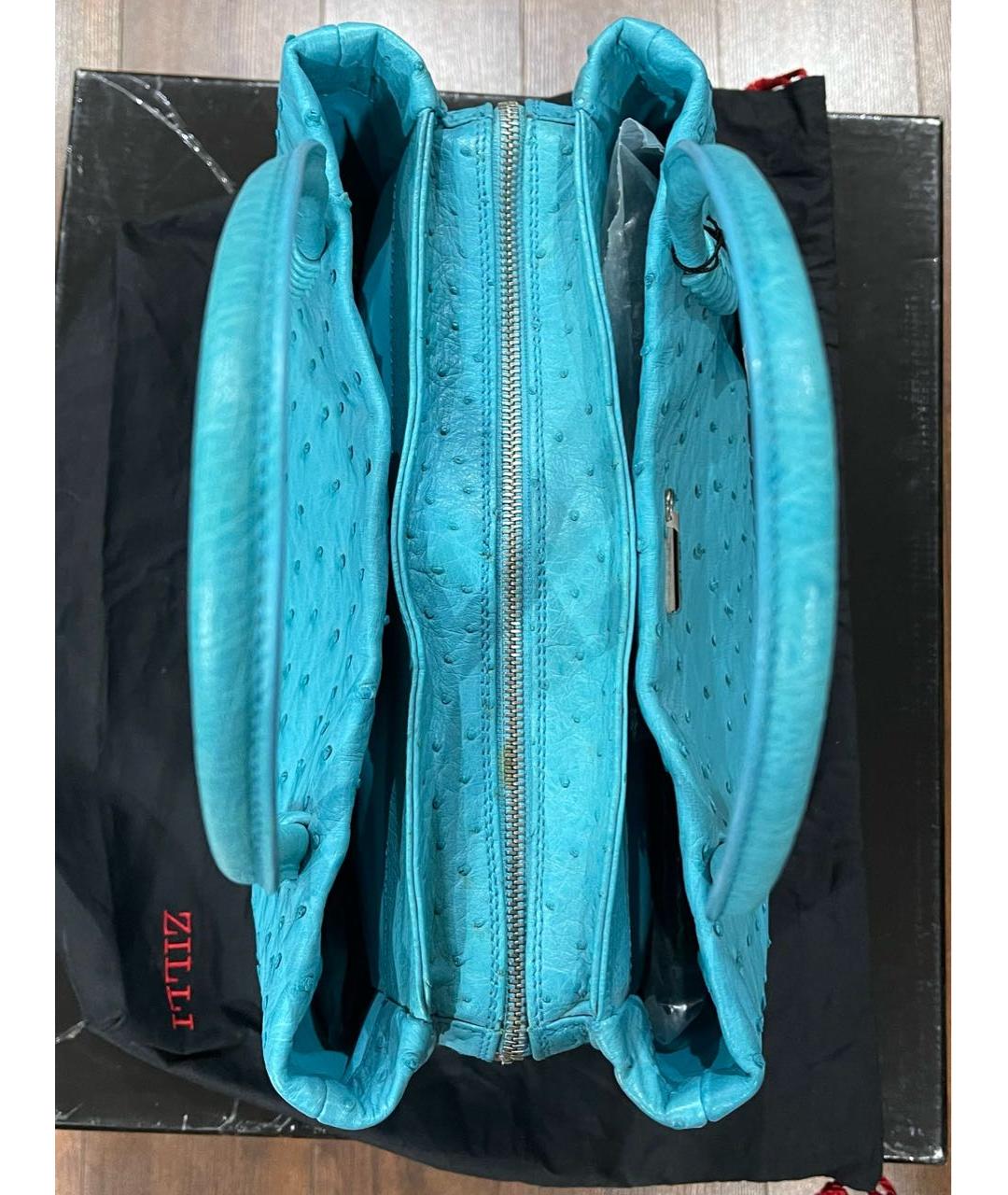 ZILLI Бирюзовая сумка с короткими ручками из экзотической кожи, фото 5