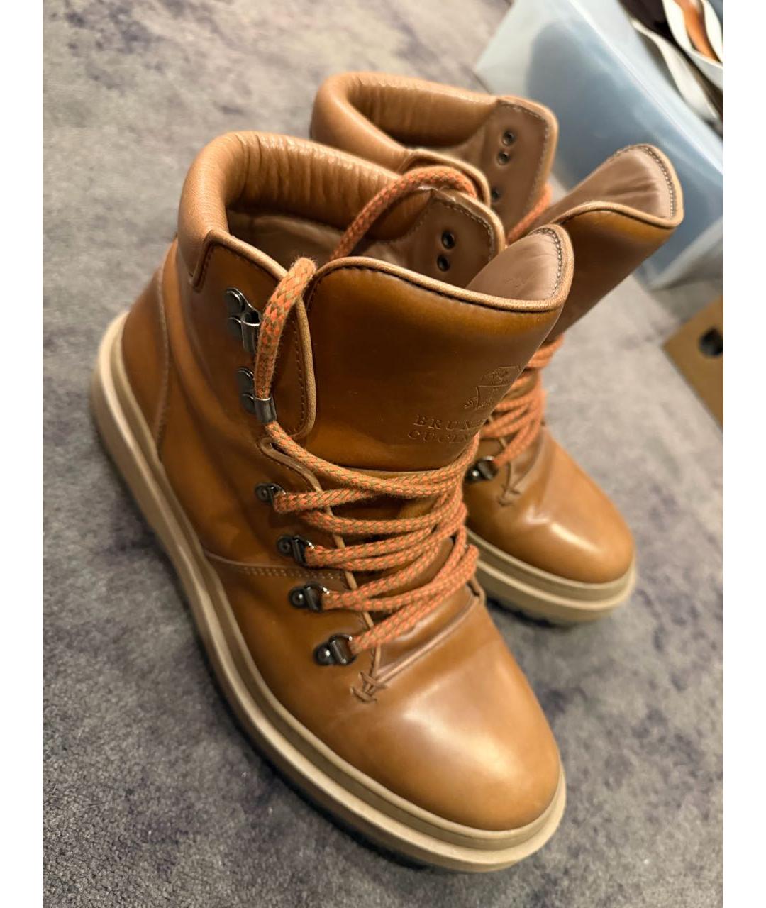 BRUNELLO CUCINELLI Коричневые кожаные высокие ботинки, фото 4