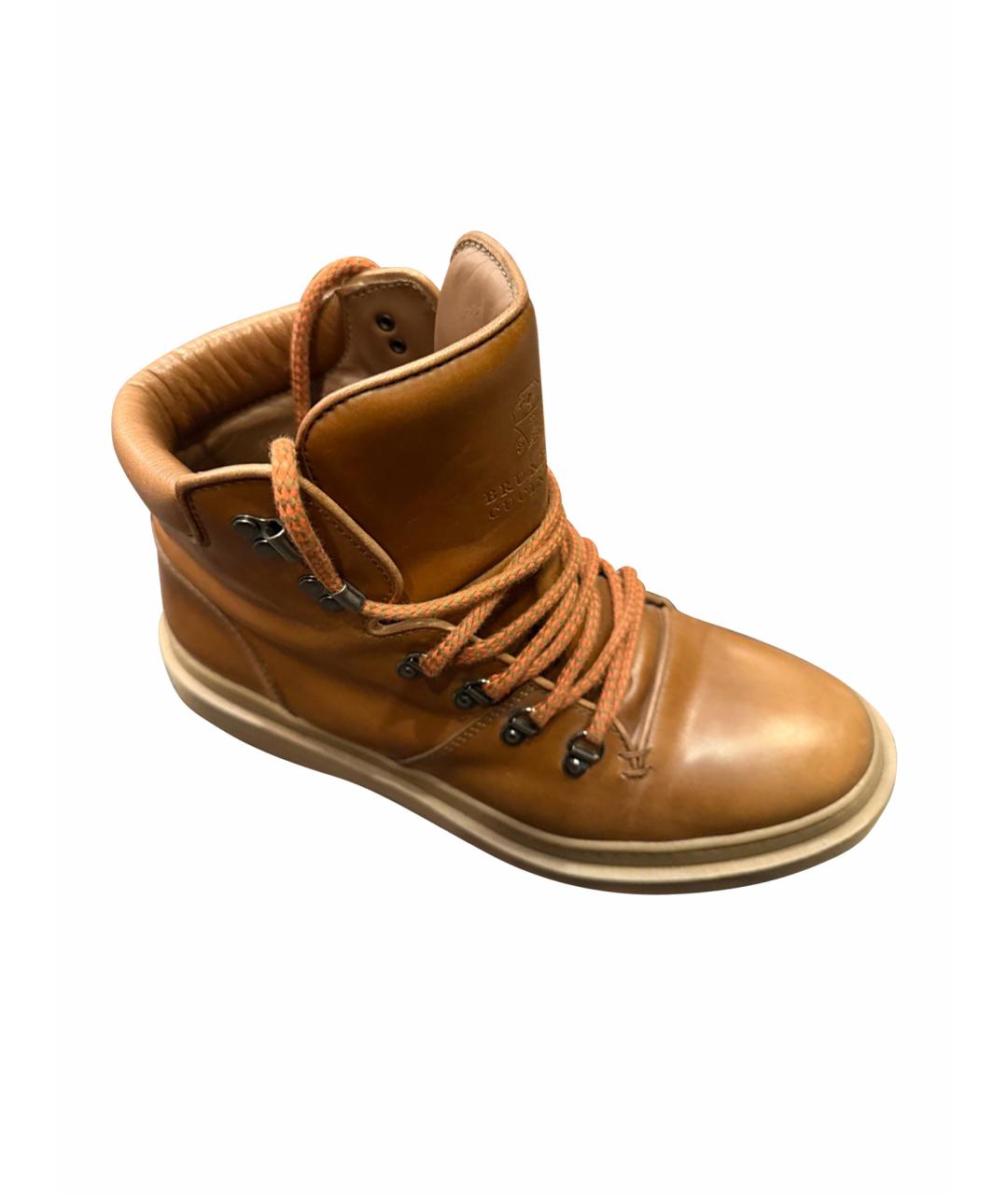 BRUNELLO CUCINELLI Коричневые кожаные высокие ботинки, фото 1