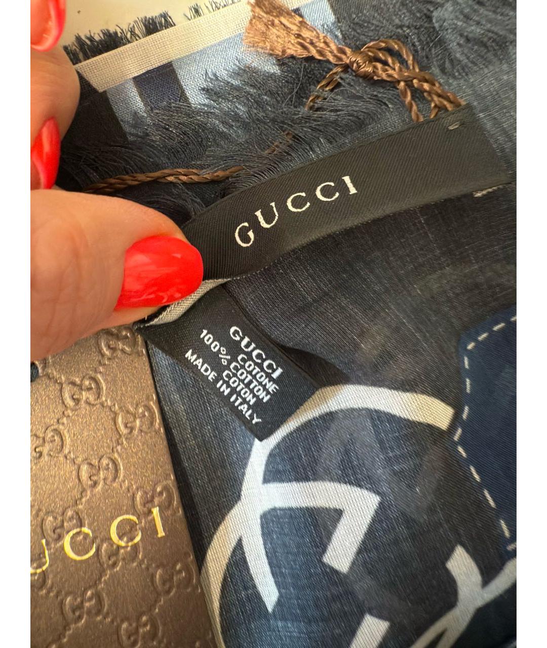 GUCCI Темно-синий хлопковый платок, фото 5