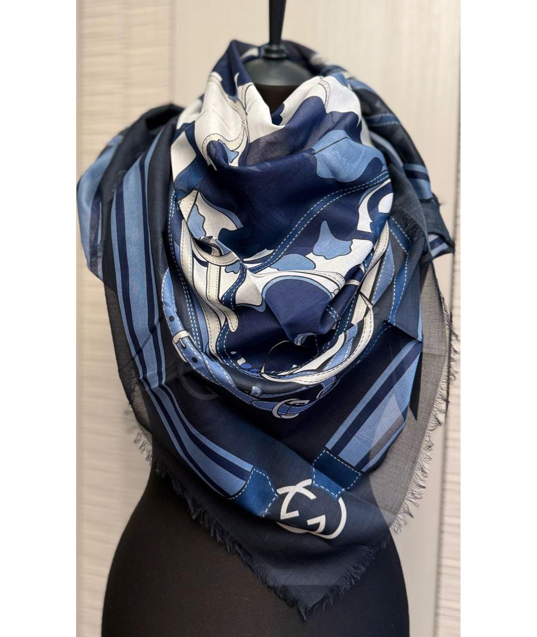 GUCCI Темно-синий хлопковый платок, фото 2