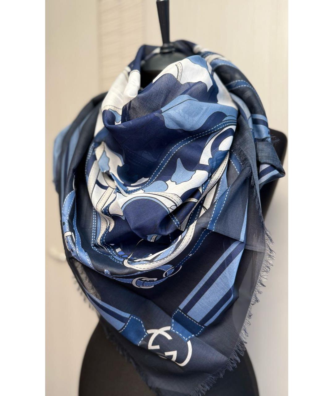 GUCCI Темно-синий хлопковый платок, фото 3