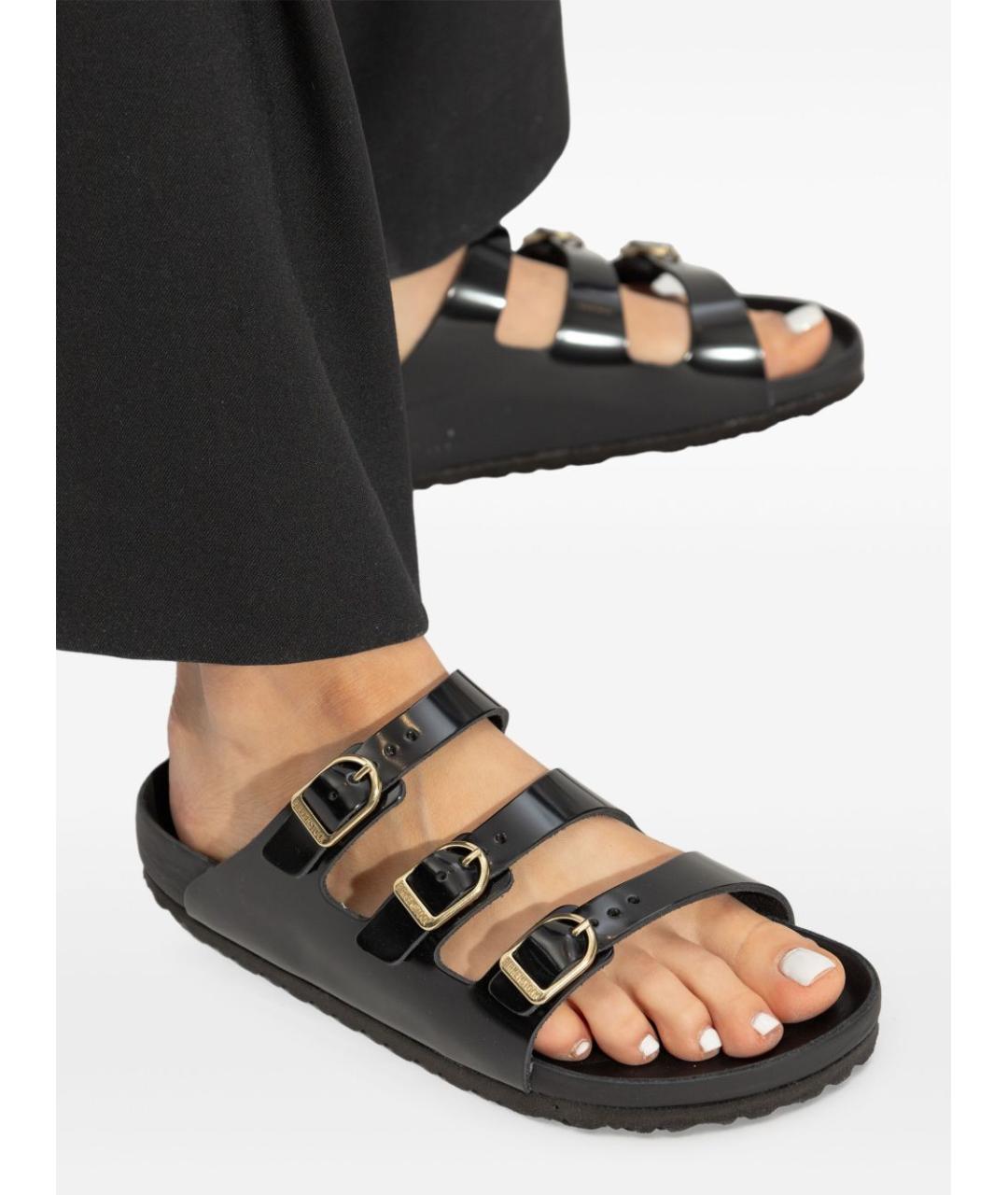 BIRKENSTOCK Черные кожаные шлепанцы, фото 2