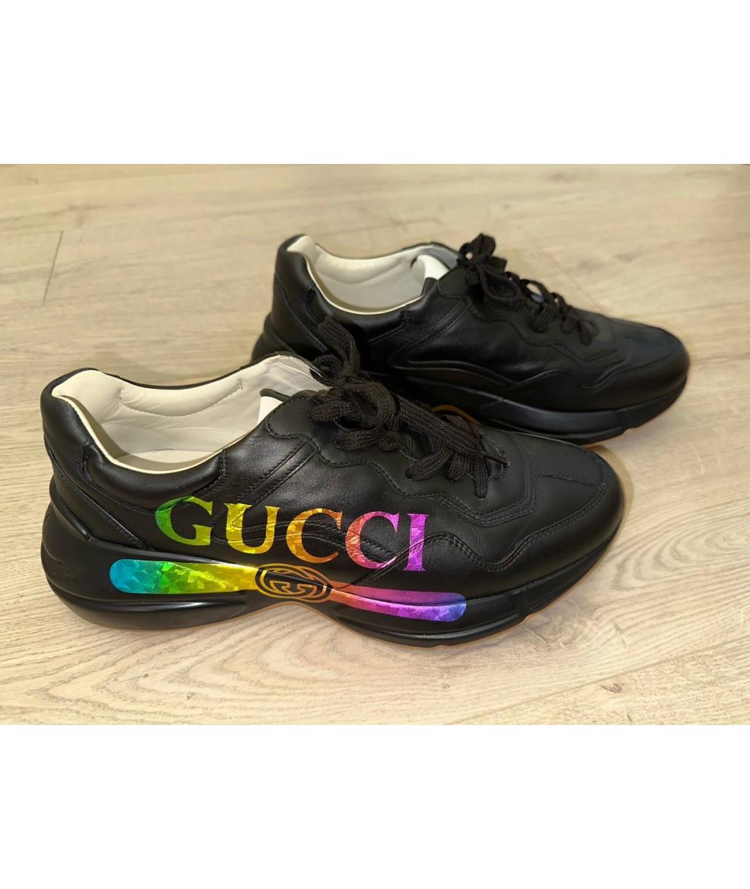 GUCCI Черные кожаные высокие кроссовки / кеды, фото 5