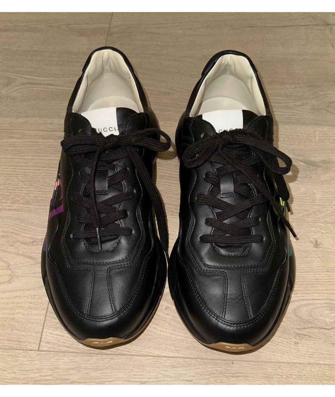 GUCCI Черные кожаные высокие кроссовки / кеды, фото 2