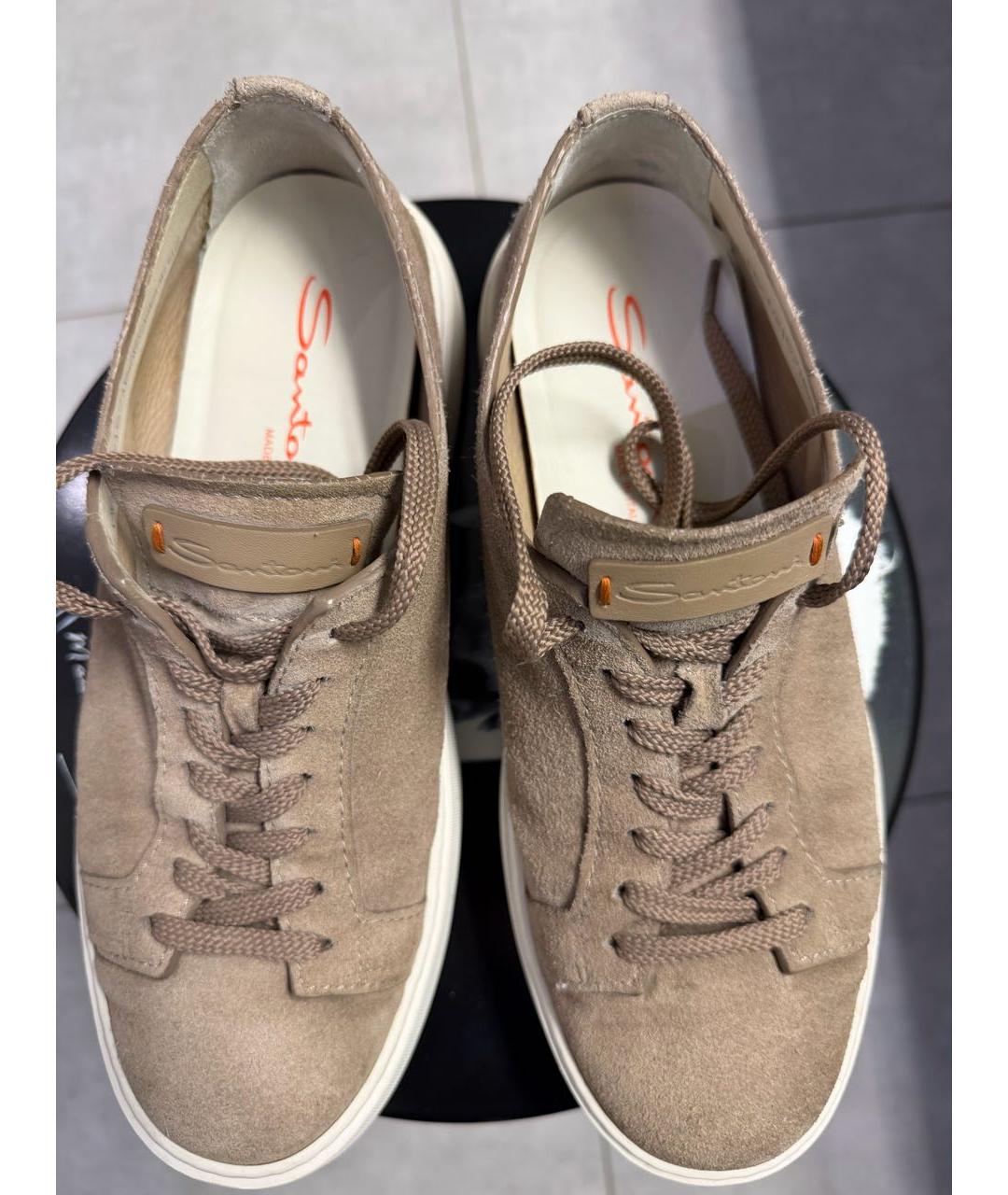 SANTONI Коричневые замшевые низкие кроссовки / кеды, фото 2