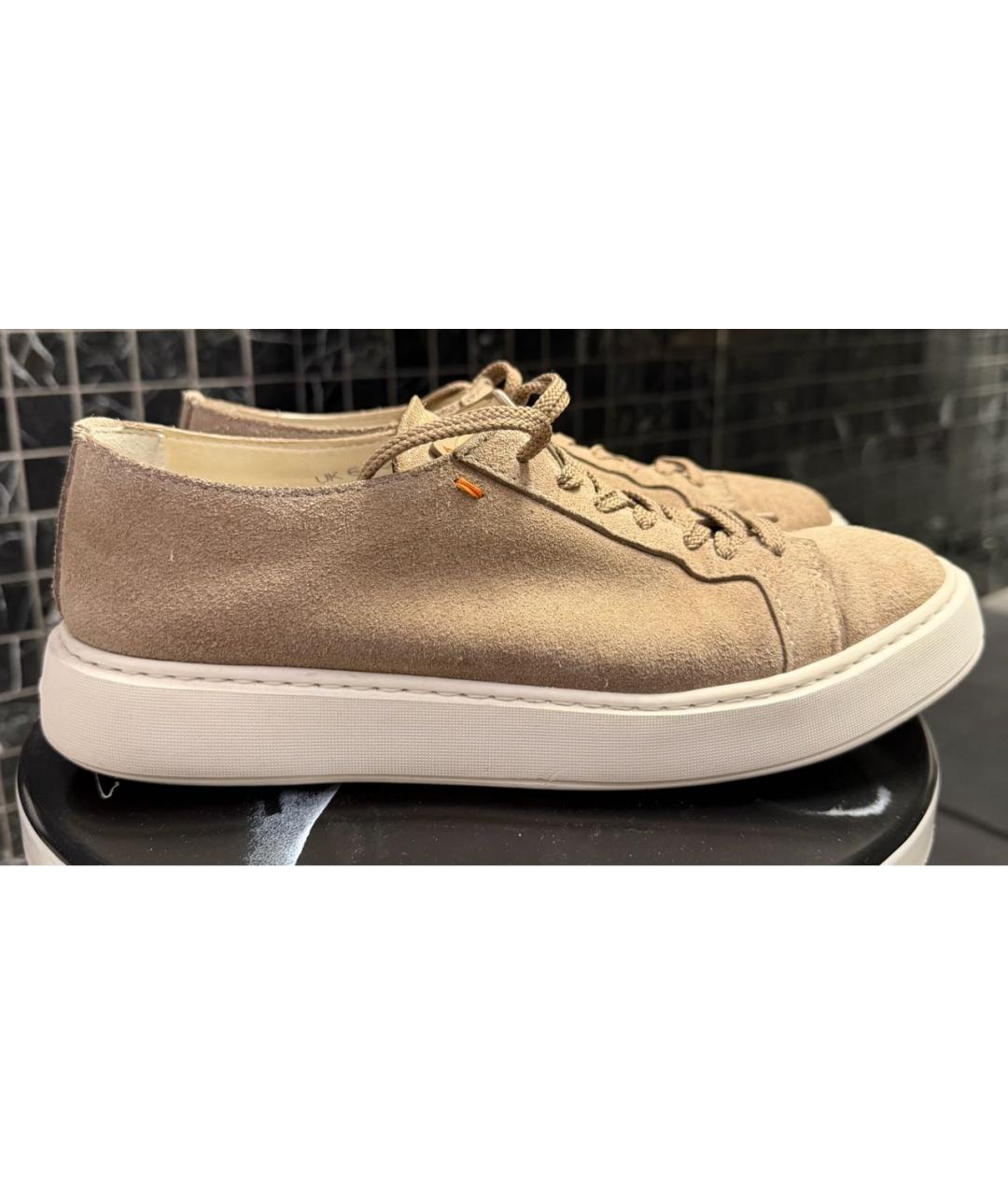 SANTONI Коричневые замшевые низкие кроссовки / кеды, фото 5