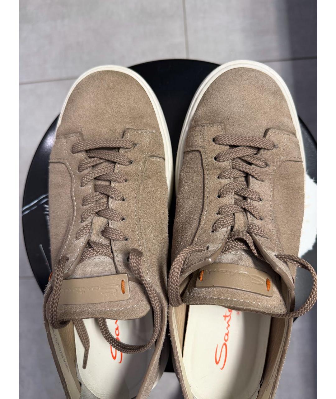 SANTONI Коричневые замшевые низкие кроссовки / кеды, фото 3