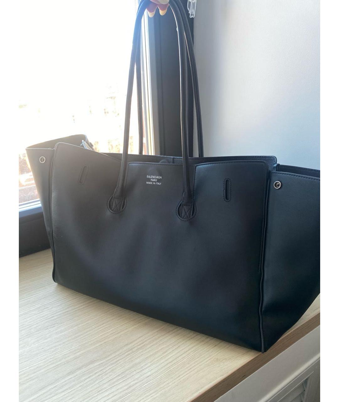 BALENCIAGA Черная кожаная сумка тоут, фото 3