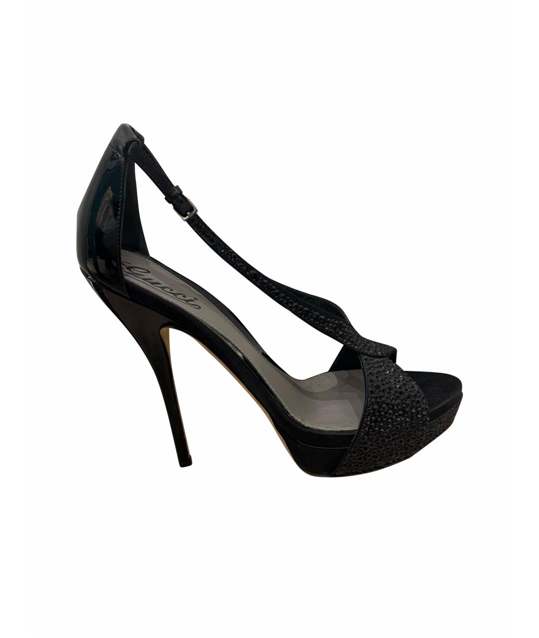 GUCCI Черные кожаные босоножки, фото 1