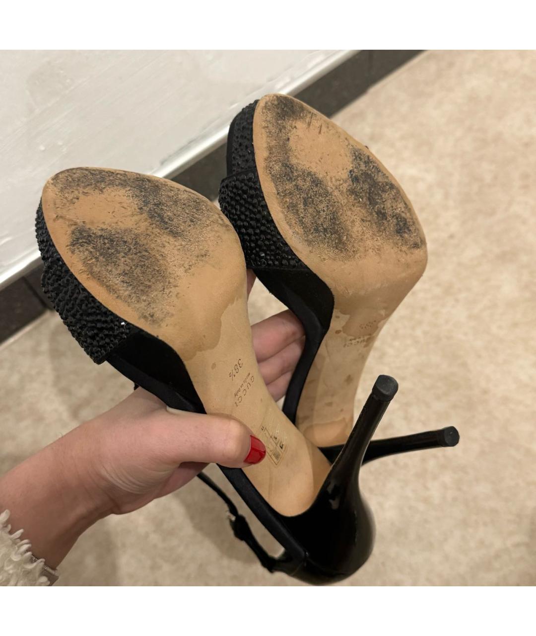 GUCCI Черные кожаные босоножки, фото 4