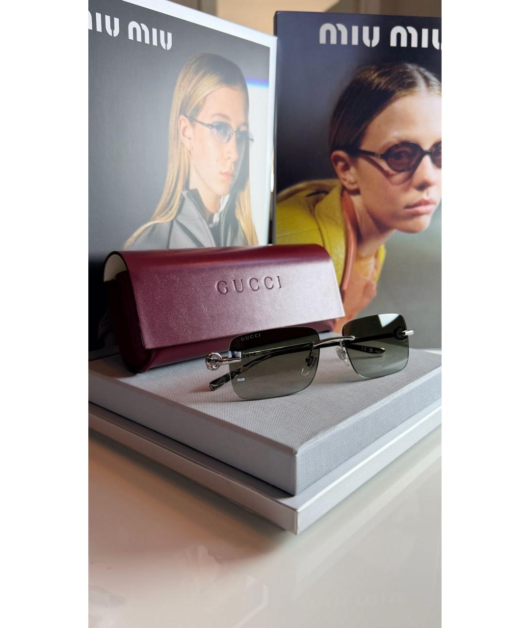 GUCCI Серебряные металлические солнцезащитные очки, фото 4