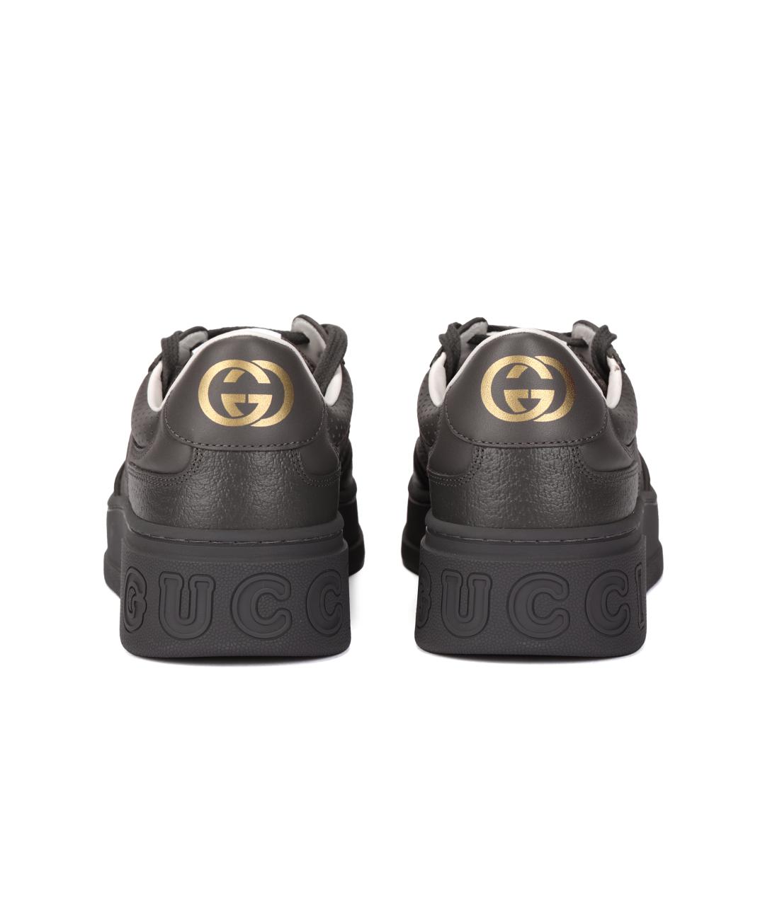 GUCCI Серые кожаные низкие кроссовки / кеды, фото 4