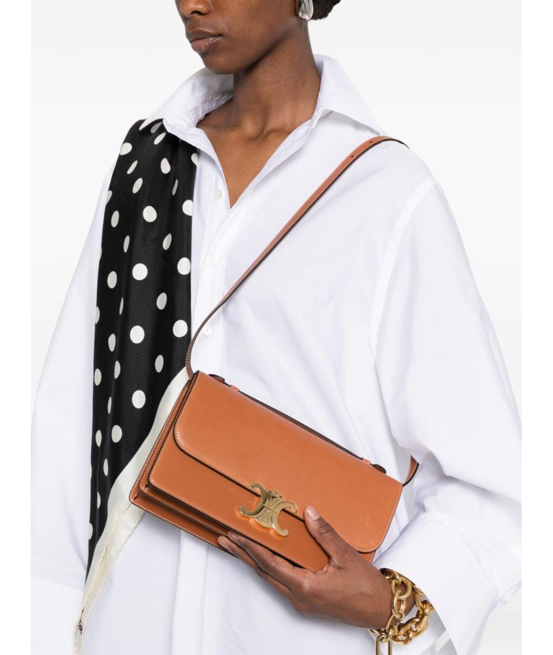 CELINE Коричневая кожаная сумка через плечо, фото 3