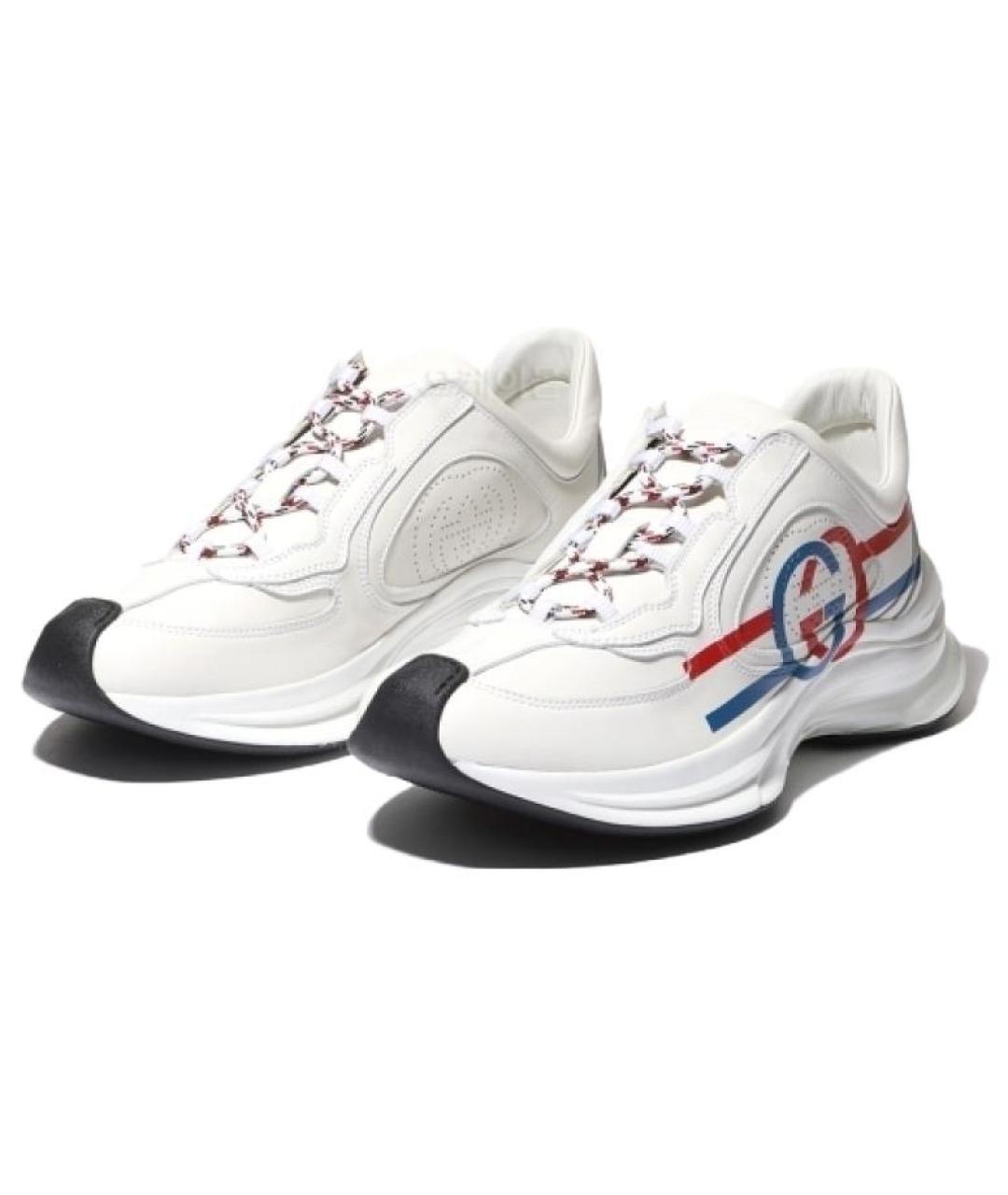 GUCCI Белые кожаные низкие кроссовки / кеды, фото 3