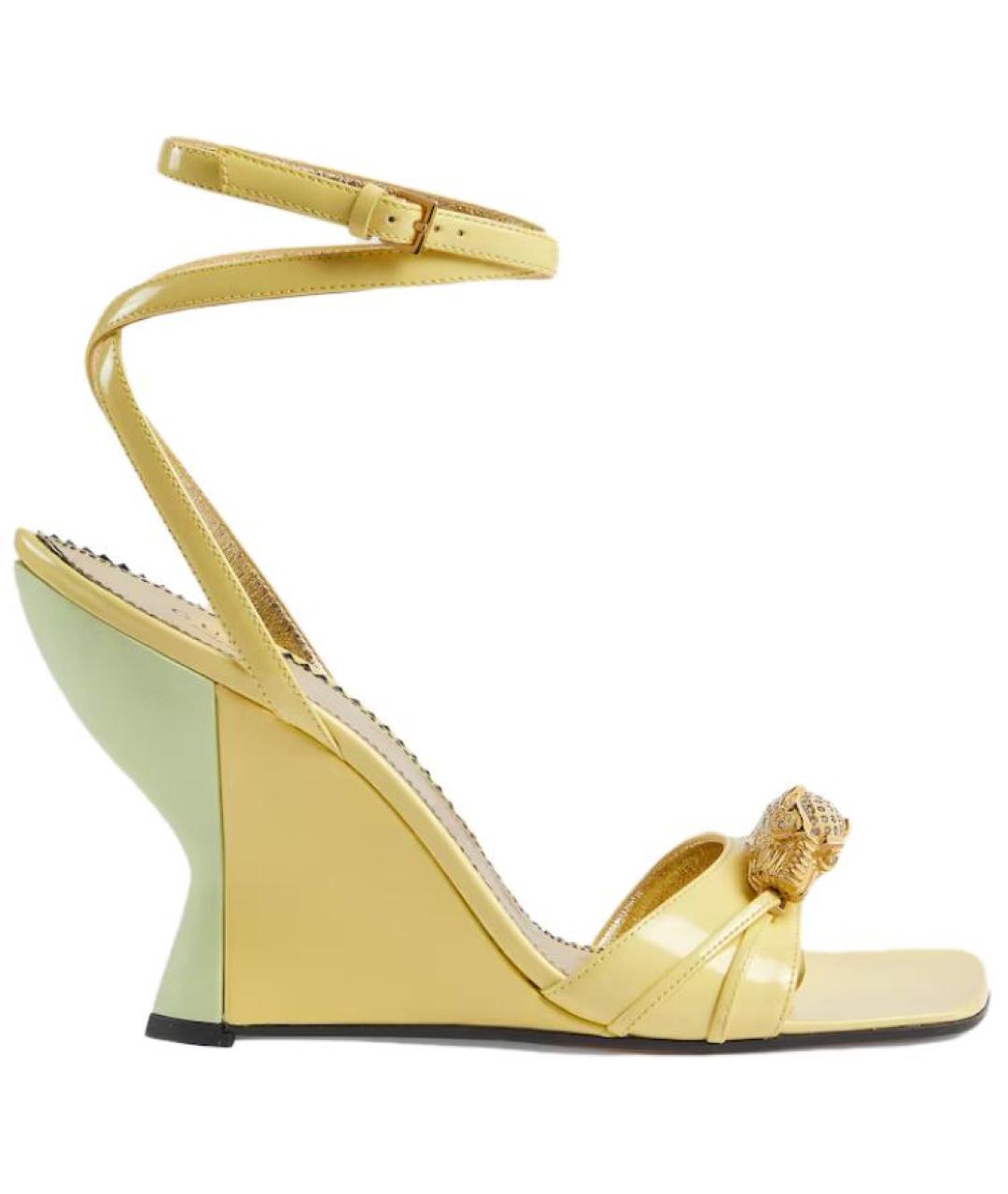 GUCCI Желтые кожаные босоножки, фото 1