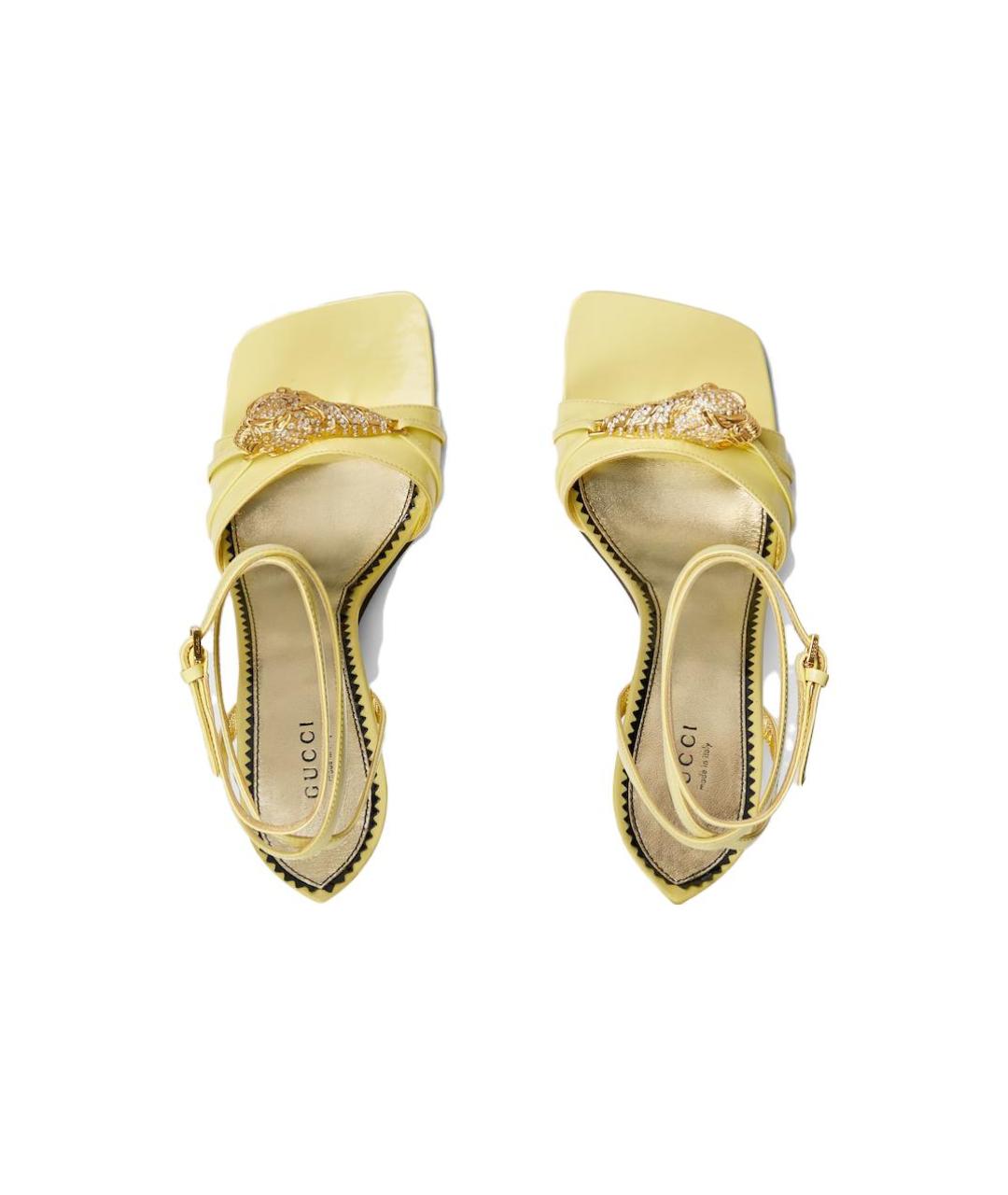 GUCCI Желтые кожаные босоножки, фото 3
