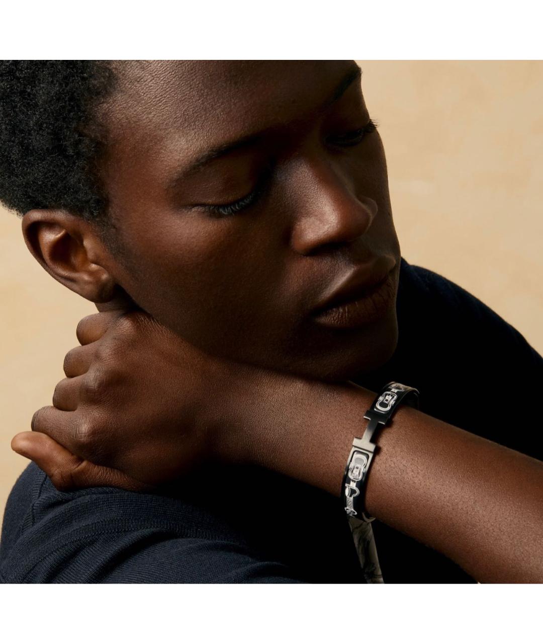 HERMES Черный металлический браслет, фото 3