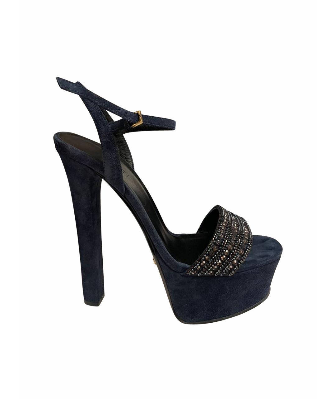 GUCCI Темно-синие замшевые босоножки, фото 1