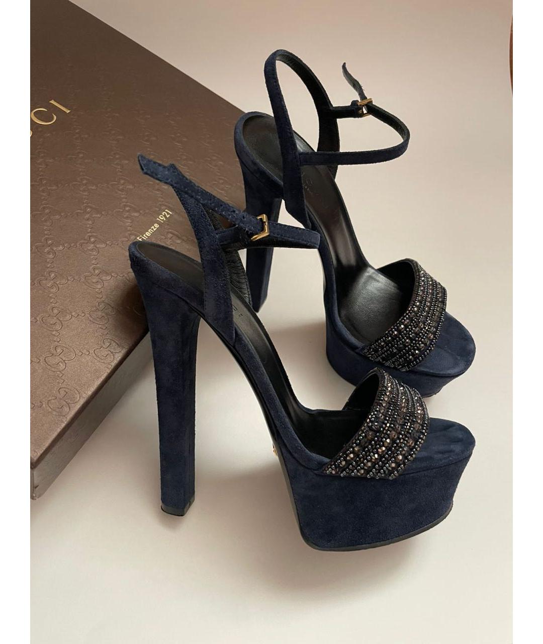 GUCCI Темно-синие замшевые босоножки, фото 8