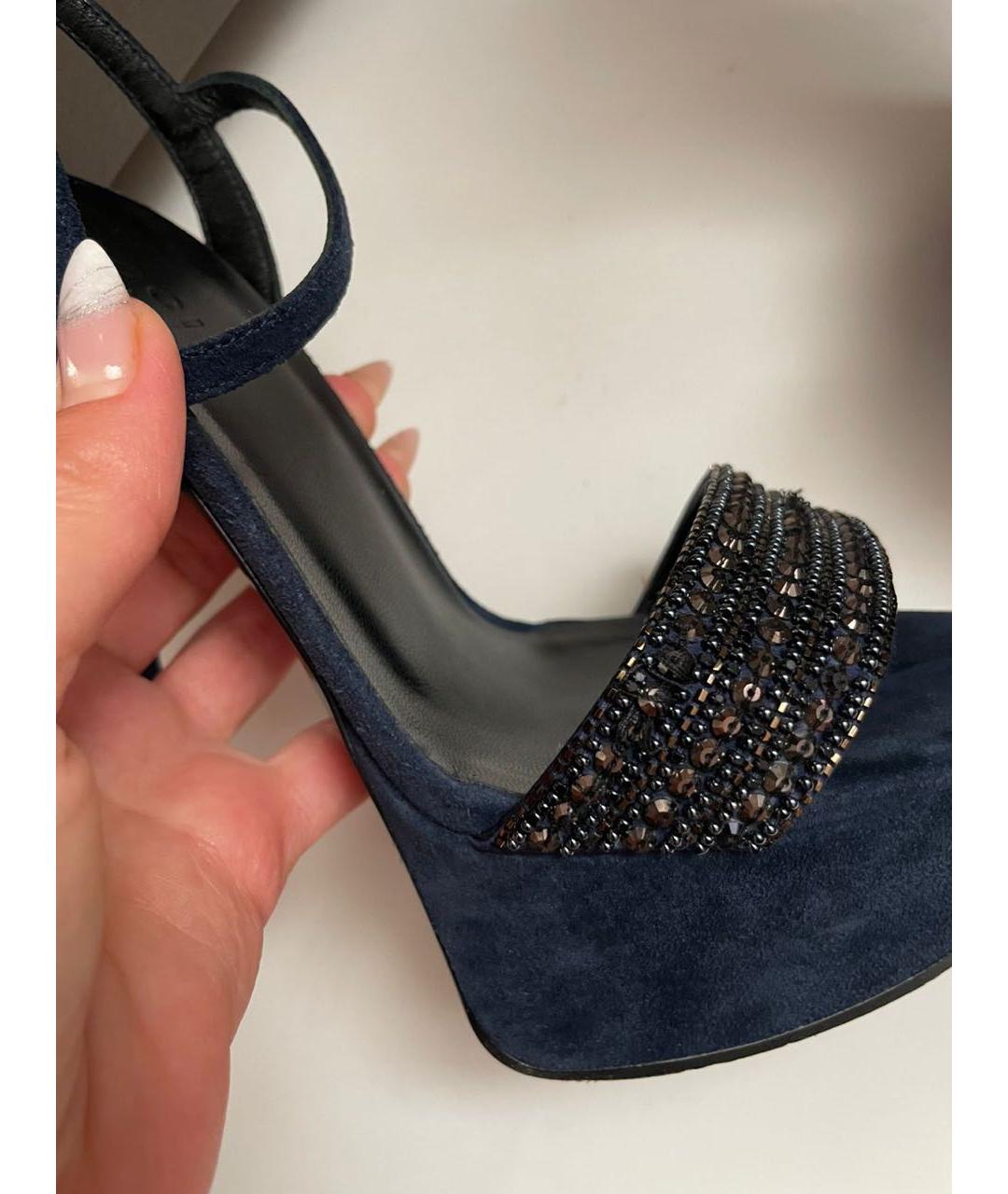 GUCCI Темно-синие замшевые босоножки, фото 6