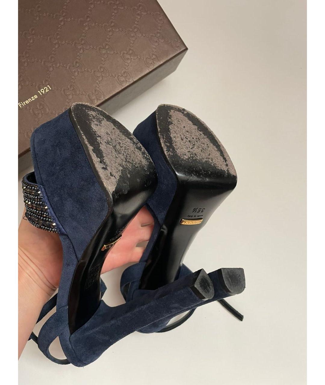 GUCCI Темно-синие замшевые босоножки, фото 7