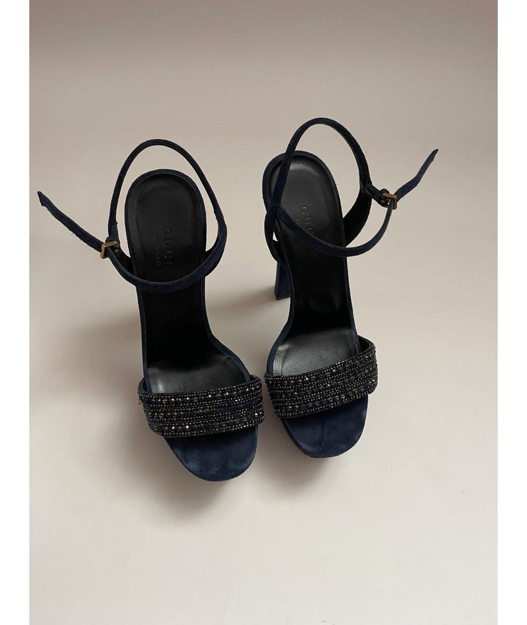 GUCCI Темно-синие замшевые босоножки, фото 2