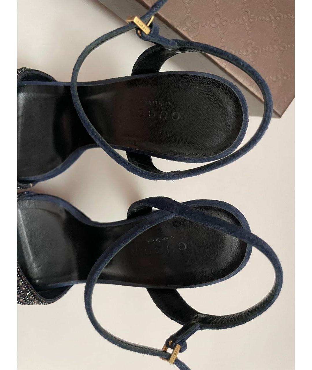 GUCCI Темно-синие замшевые босоножки, фото 5