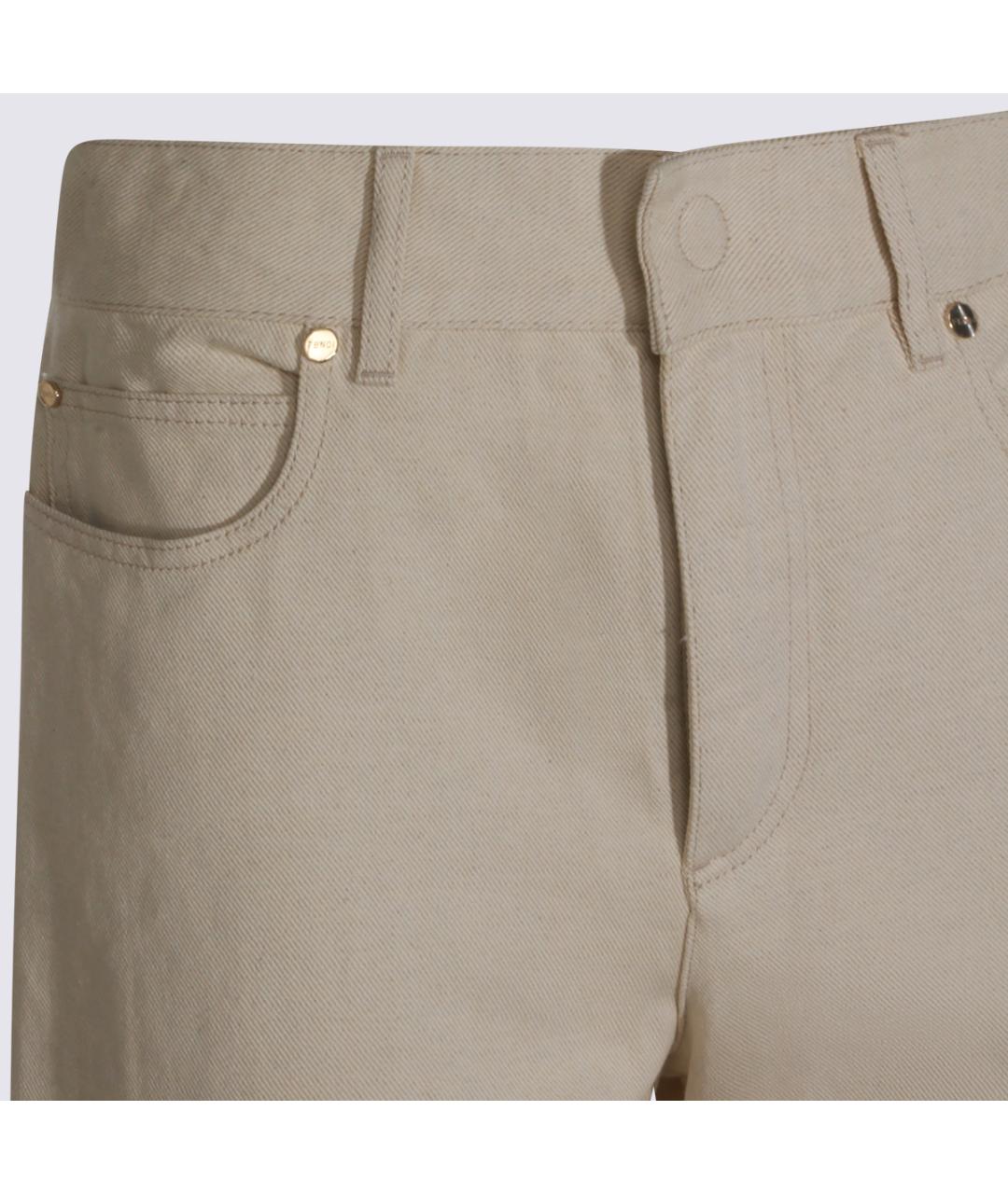 FENDI Бежевые хлопко-леновые прямые джинсы, фото 3