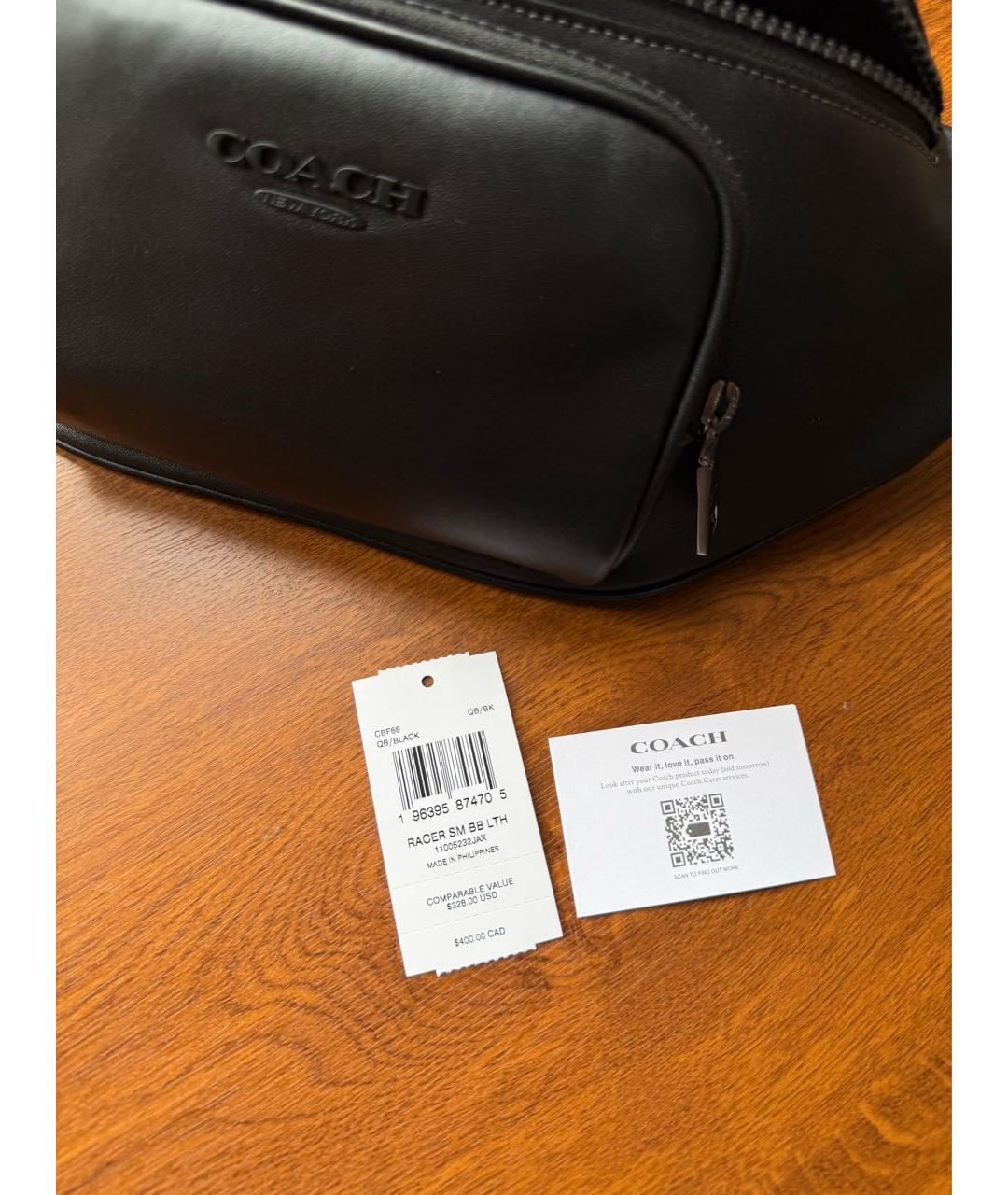 COACH Черная кожаная поясная сумка, фото 7
