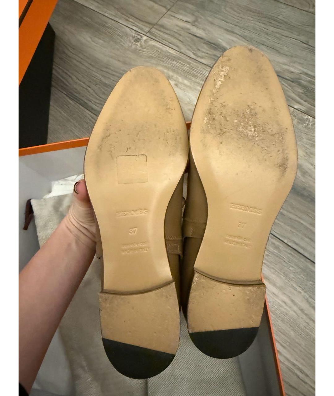 HERMES Горчичные кожаные ботильоны, фото 4