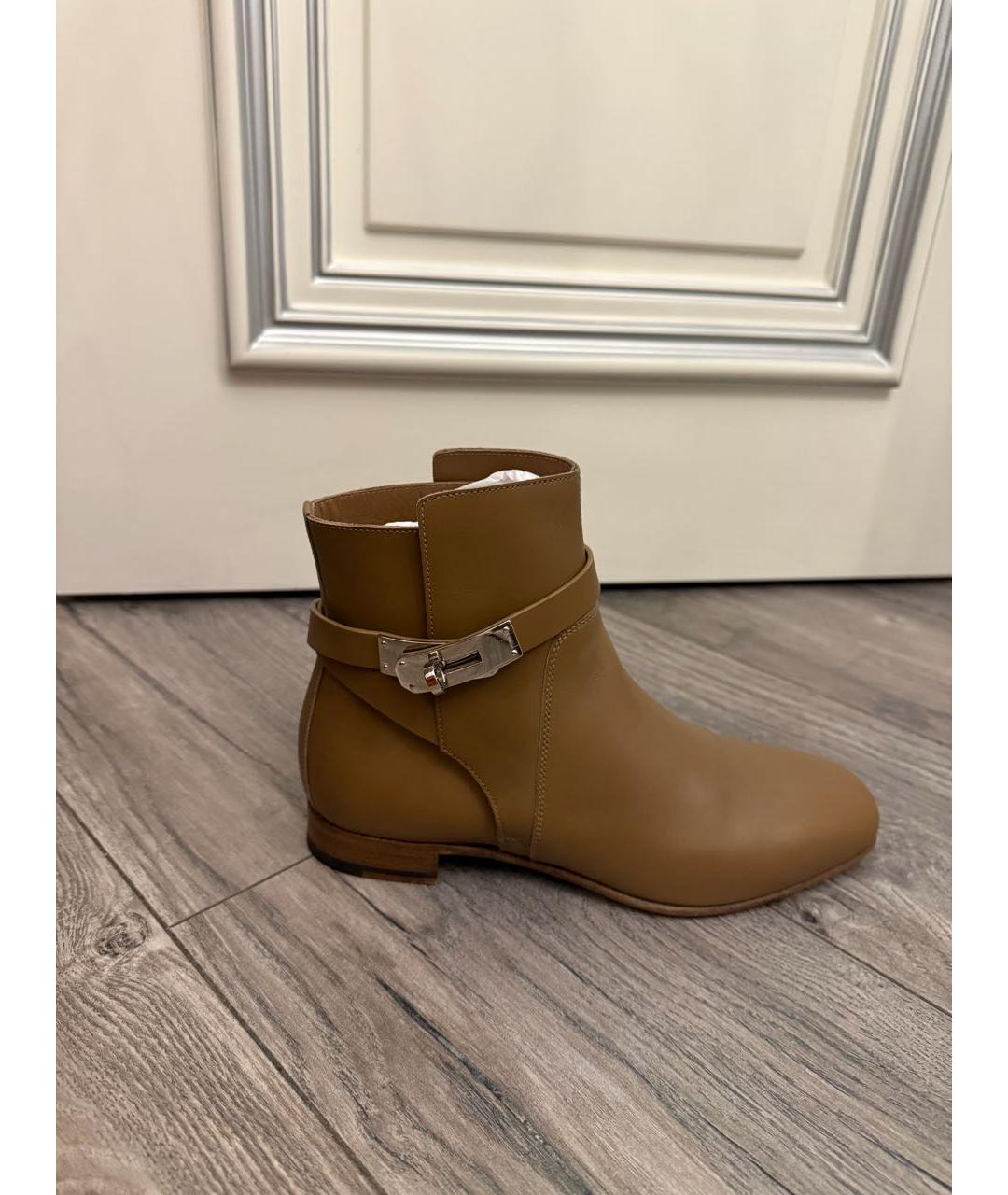 HERMES Горчичные кожаные ботильоны, фото 9