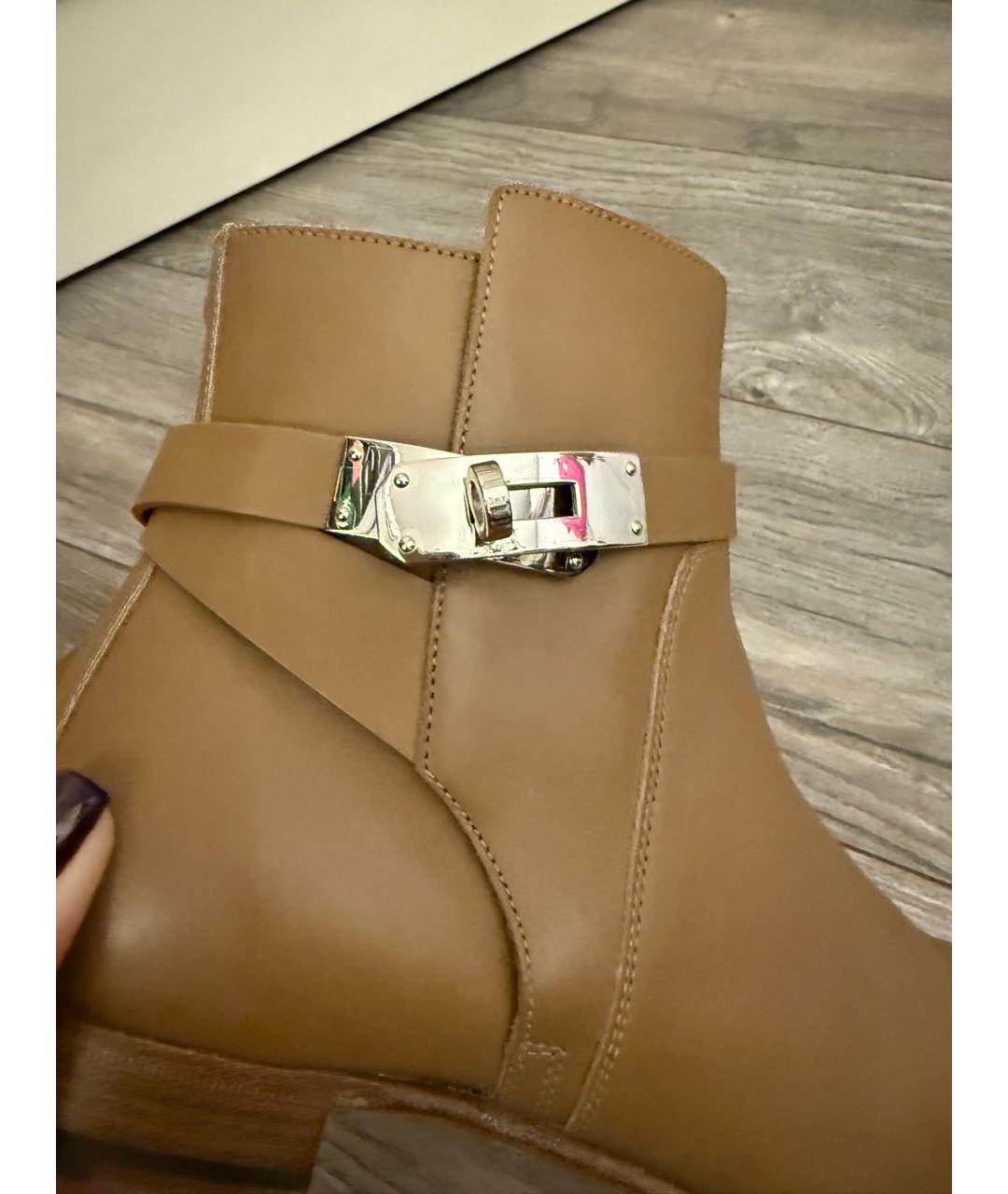 HERMES Горчичные кожаные ботильоны, фото 5